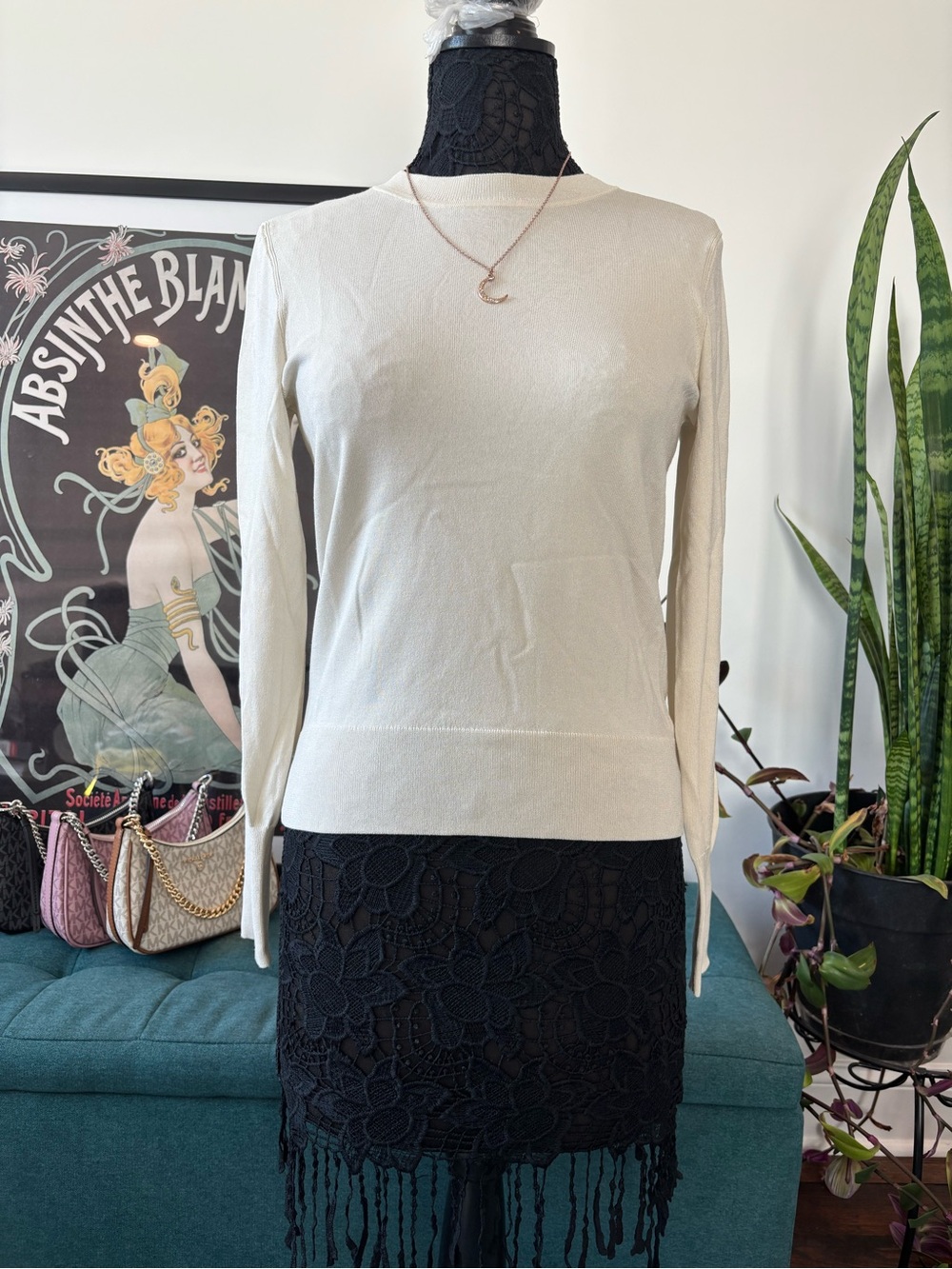 Express Cream Crewneck Long Sleeve Top